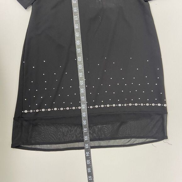XOXO Black Embellished Sheer Long Sleeve Sheath Dress Size M Square Neck - Picture 7 of 8